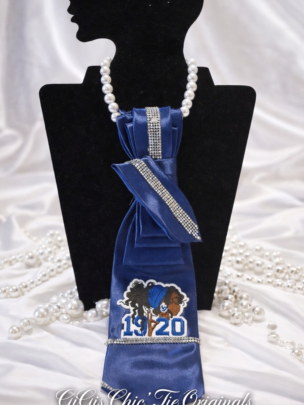 GiGi's Chic' Statement Ties Necklace Tie - ZETA Blue & White Sophisticated Lady